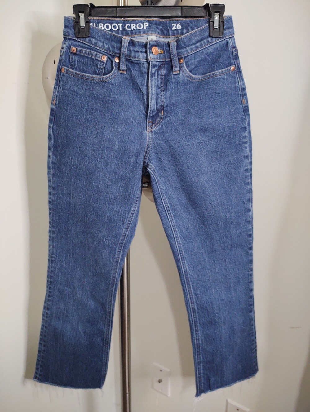 J.Crew Women's Blue Stretch Denim Demi Boot Crop Jeans 26 - Raw Hem Classic Fit